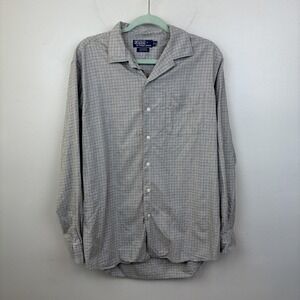 Polo Ralph Lauren Shirt Mens Medium Gray Bonnard‎ 100% Cotton Plaid Button Front